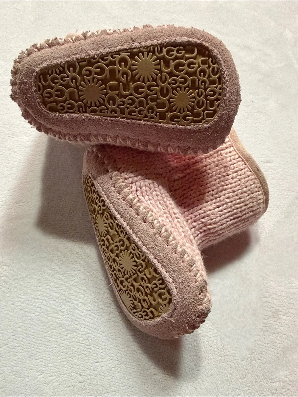 UGG Pink Knit Baby Bootie with Button Detail